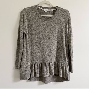 4/$25 Emberley Heathered Ruffle Hem Crew Neck Sweater in Grey size Small Soft